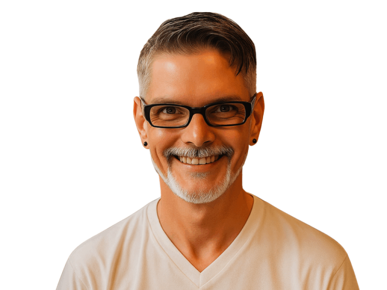 Mann mit Brille und Short-Haarschnitt, lächelt freundlich Treppenlift Experten Mann mit Brille und Short-Haarschnitt, lächelt freundlich Treppenlift Experten